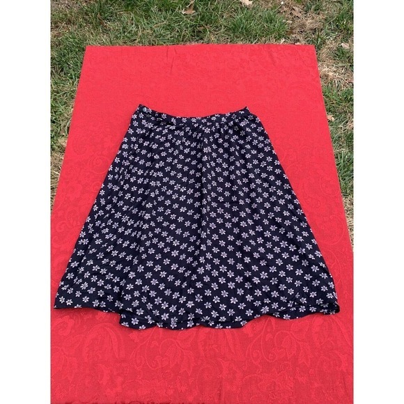 Vintage Rena Rowan‎ Women’s 8 Petite Floral Skirt Flowers Navy Blue Purple Score - Picture 5 of 6